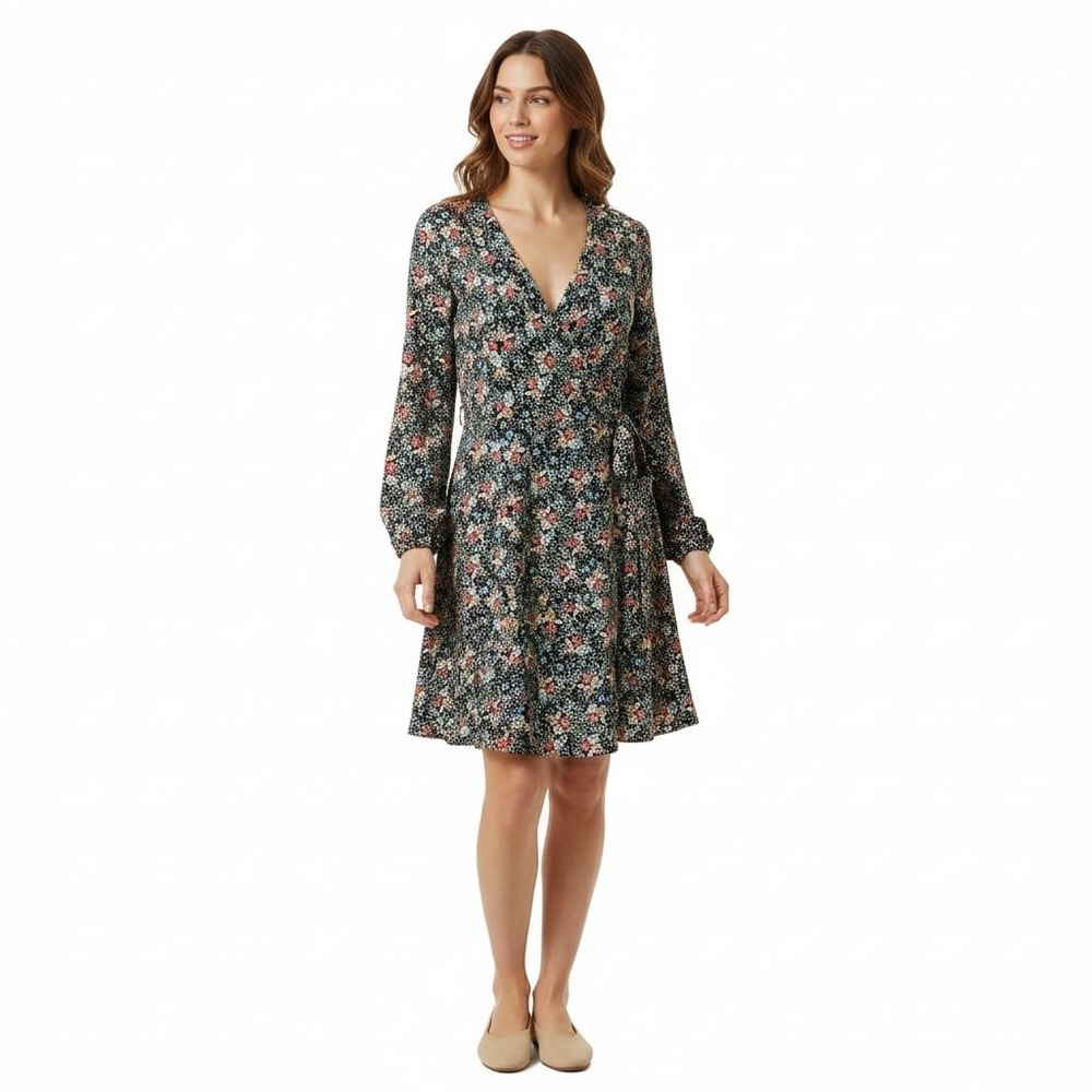 LOFT Outlet Women Floral Wrap Dress Long Sleeve V-Neck Multi-Color Size 6 499879